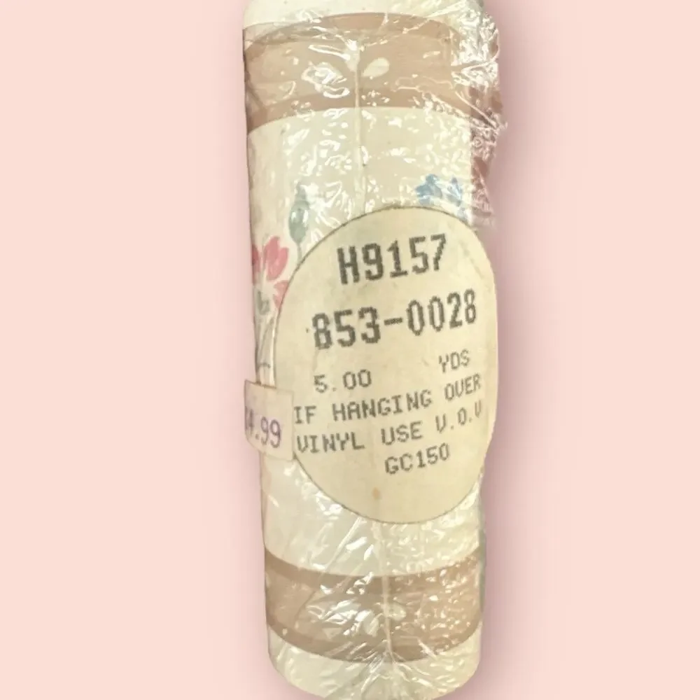 Vintage Wallpaper Border Vinyl Paper Pink Blue Flowers 5 Yds Neutral Cottage